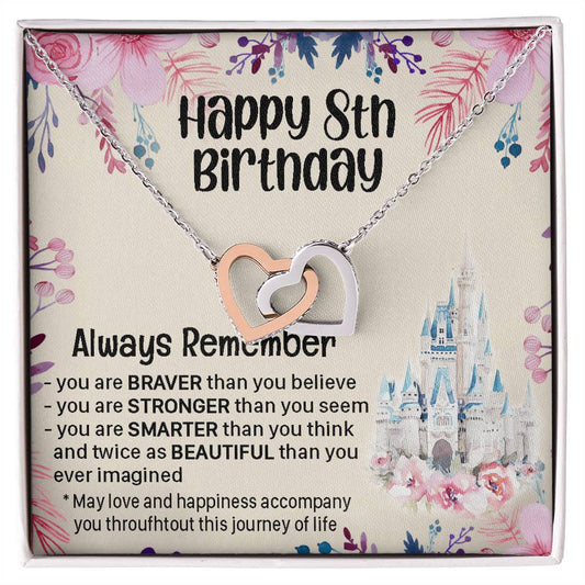 Happy 8Th Birthday Gift For Daughter Gift For 8 Years Old Birthday Teen Girl Daughter Necklace Gift Interlocking Hearts Necklace