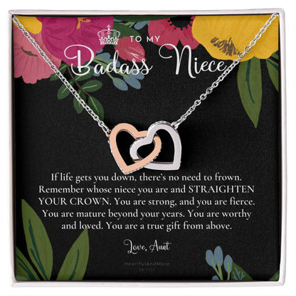 To My Badass Niece Straighten Your Crown Necklace Aunt Niece Necklace Niece Birthday Gift Niece Graduation Gift Interlocking Hearts Necklace