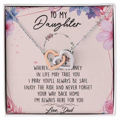 To My Daughter Interlocking Hearts Necklace Message Card