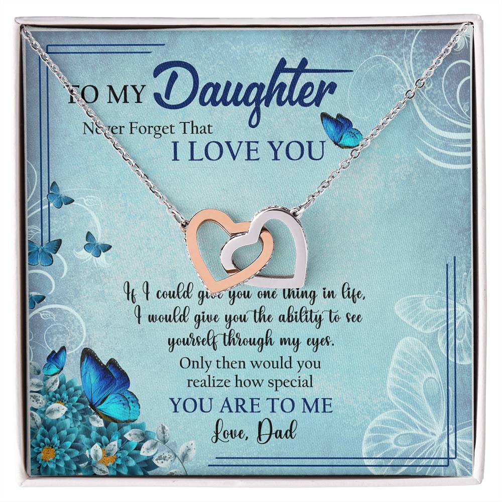To My Daughter I Love You Butterfly Interlocking Heart Necklace Birthday Message Card From Dad Interlocking Hearts Necklace
