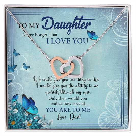 To My Daughter I Love You Butterfly Interlocking Heart Necklace Birthday Message Card From Dad Interlocking Hearts Necklace