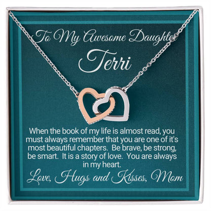 Personalized Awesome Daughter Necklace Gift From Mom Interlocking Hearts Necklace