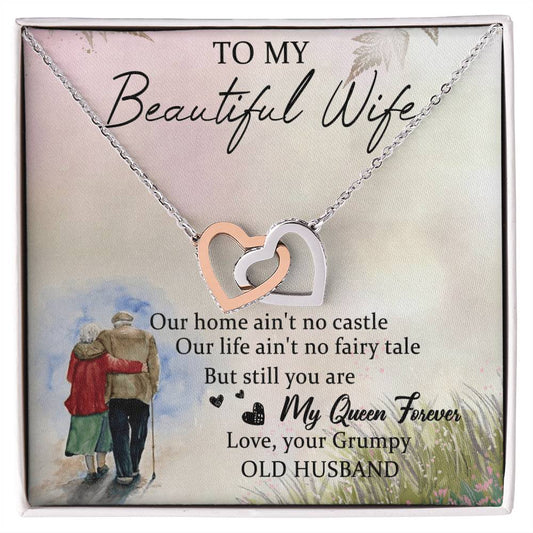 To My Beautiful Wife Interlocking Hearts Necklace Message Card