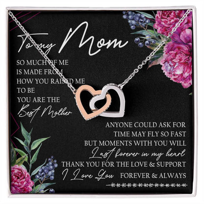 To My Mom Interlocking Hearts Necklace Message Card