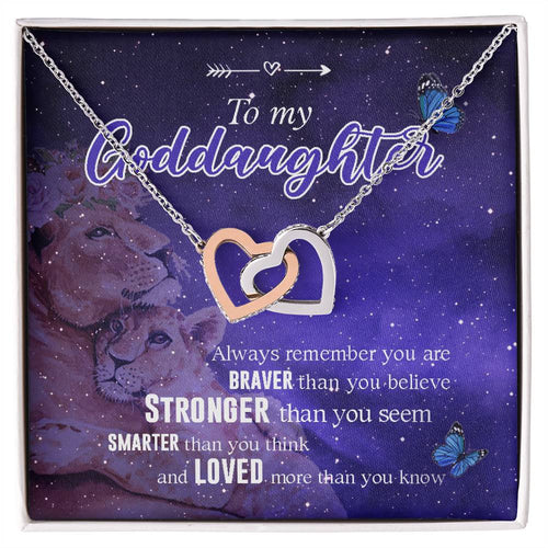 Godmother Goddaughter Gift Necklace Emotional Message Card Cute Lion Interlocking Hearts Necklace