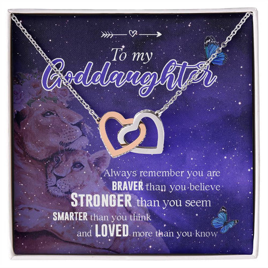 Godmother Goddaughter Gift Necklace Emotional Message Card Cute Lion Interlocking Hearts Necklace