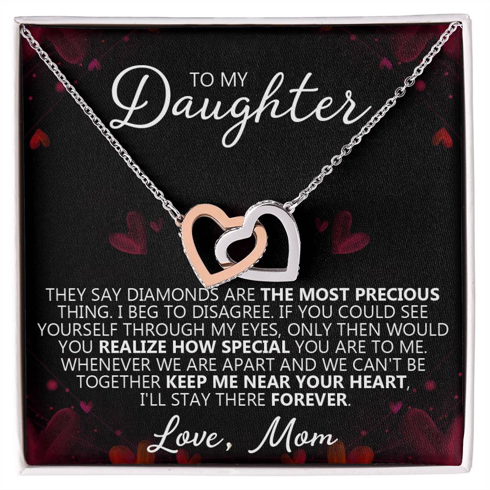 To My Daughter - You Are My Heart - Unique Heart Binding Necklace Gift Set Interlocking Hearts Necklace