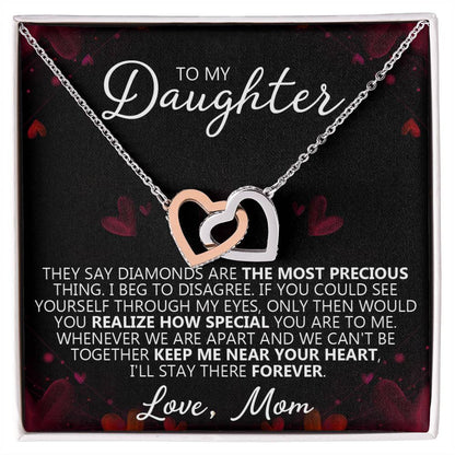 To My Daughter - You Are My Heart - Unique Heart Binding Necklace Gift Set Interlocking Hearts Necklace