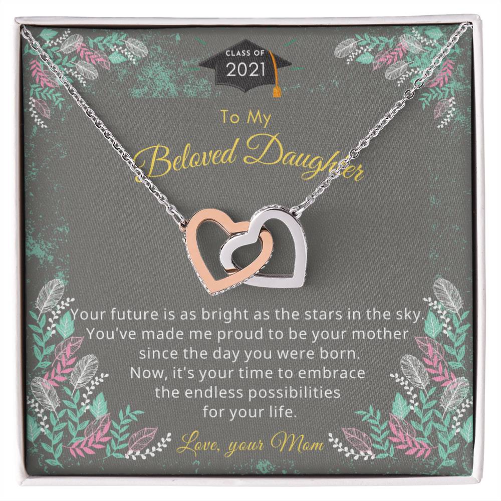 Two Hearts For Daughter'S Graduation Necklace. Interlocking Hearts Necklace