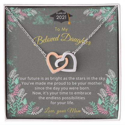 Two Hearts For Daughter'S Graduation Necklace. Interlocking Hearts Necklace