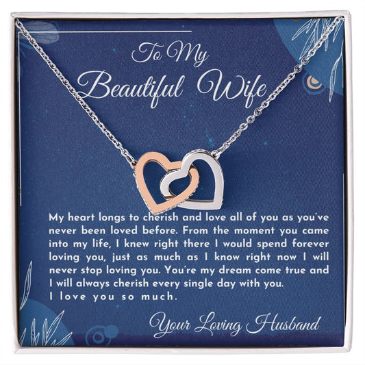 Gift For Wife My Heart Longs To Cherish And Love Interlocking Hearts Necklace