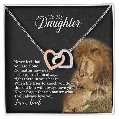 To My Daughter - I Will Always Love You - Necklace Interlocking Hearts Necklace