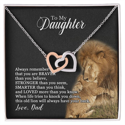 To My Daughter - This Old Lion Will Always Have Your Back - Necklace Interlocking Hearts Necklace