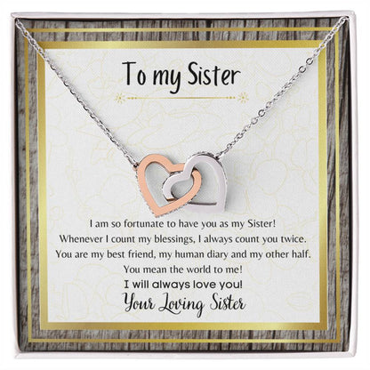 To My Sister Interlocking Hearts Necklace