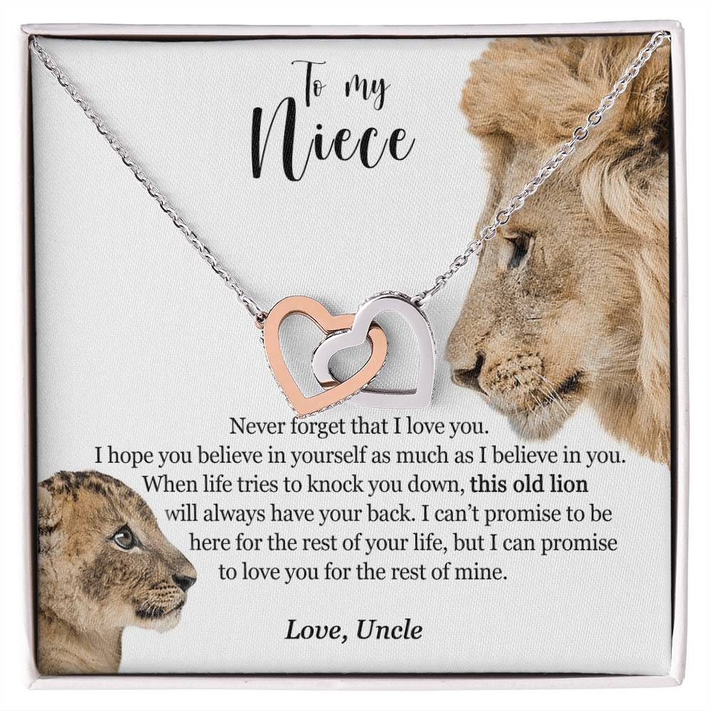 To My Niece - This Old Lion Will Always Have Your Back Interlocking Hearts Necklace
