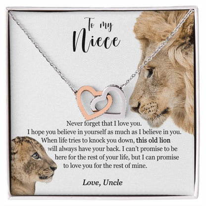 To My Niece - This Old Lion Will Always Have Your Back Interlocking Hearts Necklace