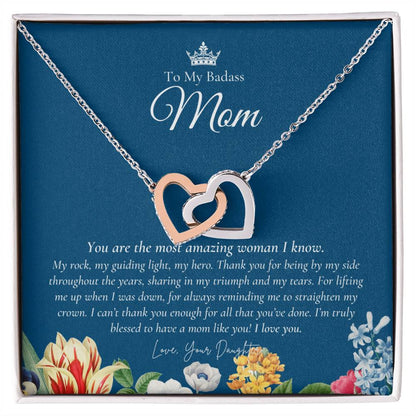 To My Badass Mom Necklace Badass Mom Gift Mother’S Day Gift Birthday Gift Gift From Daughter On Wedding Day Interlocking Hearts Necklace