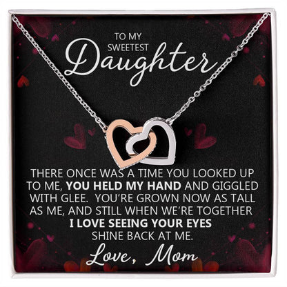 To My Daughter - You Are My Heart - Unique Heart Bonding Necklace Gift Set Interlocking Hearts Necklace