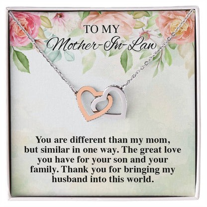 To My Mother-In-Law Thank You For Bringing My Husband Interlocking Hearts Interlocking Hearts Necklace