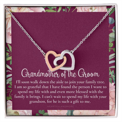 Grandmother Of The Groom Gift Necklace Grandma Wedding Gift Nana Bridal Shower Rehearsal Dinner Thank You Gift Interlocking Hearts Necklace
