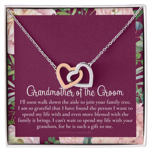 Grandmother Of The Groom Gift Necklace Grandma Wedding Gift Nana Bridal Shower Rehearsal Dinner Thank You Gift Interlocking Hearts Necklace