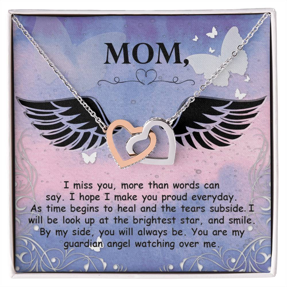 Mom - I Miss You More Than Words Can Say - Interlocking Heart Necklace Interlocking Hearts Necklace