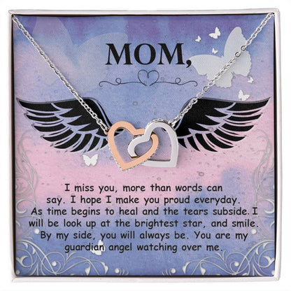 Mom - I Miss You More Than Words Can Say - Interlocking Heart Necklace Interlocking Hearts Necklace