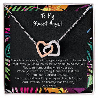 Teen Girl Sweet Angel From Mom Locked Hearts Necklace Interlocking Hearts Necklace