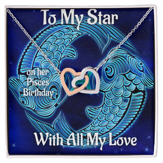 Pisces Necklace Zodiac Pisces Star Sign Gift Zodiac Gift For Women Wife Birthday Gift Interlocking Hearts Necklace