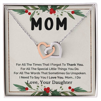 To Mom - I Love You Interlocking Heart Necklace Interlocking Hearts Necklace