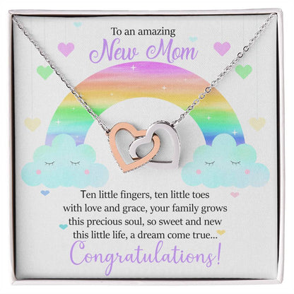 To An Amazing New Mom - Ten Little Fingers Ten Little Toes - Hearts Interlocking Hearts Necklace