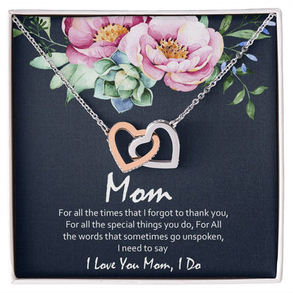 Love You Mom Blue With Hearts Interlocking Hearts Necklace