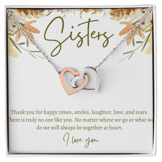 Sisters Necklace Gift For Sister Birthday Gift Sister Jewelry Big Sister Jewelry Little Sister Thoughtful Gift Message Card Interlocking Hearts Necklace