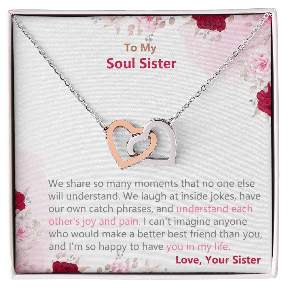 Soul Sister Necklace -Heart Jewelry Gift On Her Birthday Interlocking Hearts Necklace