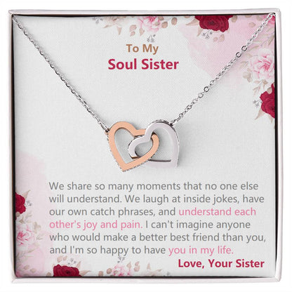 Soul Sister Necklace -Heart Jewelry Gift On Her Birthday Interlocking Hearts Necklace