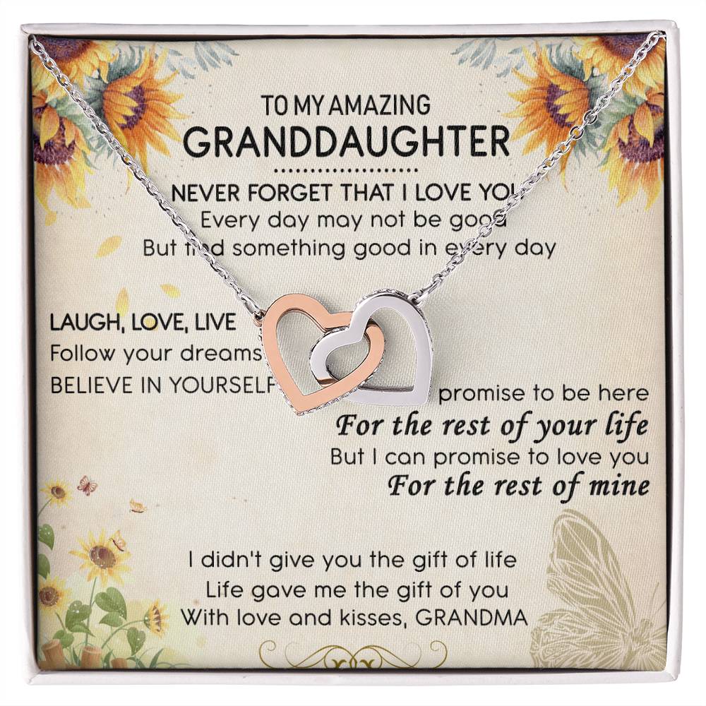 To My Amazing Granddaughter Interlocking Hearts Necklace Message Card
