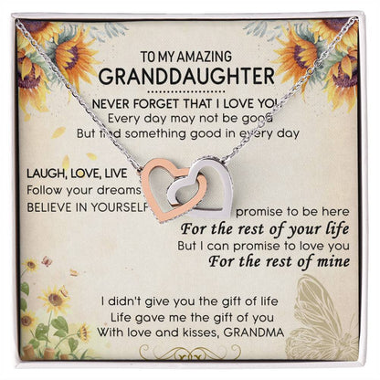 To My Amazing Granddaughter Interlocking Hearts Necklace Message Card