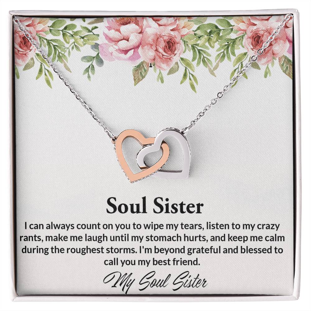 Soul Sisters Necklace Bff Necklace Best Friend Gift Jewelry Interlocking Hearts Necklace