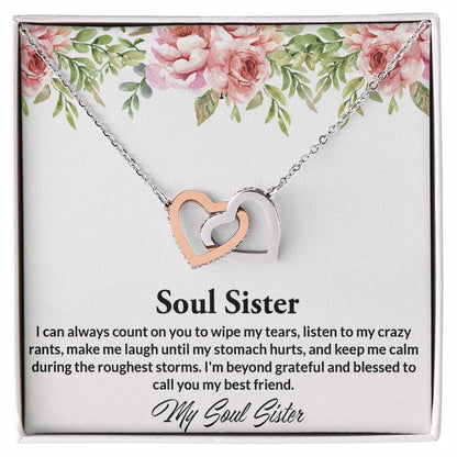Soul Sisters Necklace Bff Necklace Best Friend Gift Jewelry Interlocking Hearts Necklace