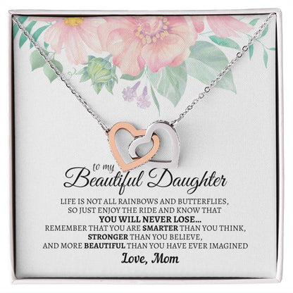 To My Beautiful Daughter - Luxurious Interlocking Hearts Cube - So91 Interlocking Hearts Necklace