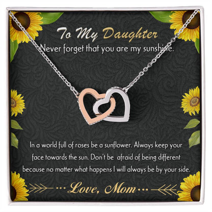 To My Daughter - Never Forget That You Are My Sunshine Interlocking Hearts Necklace