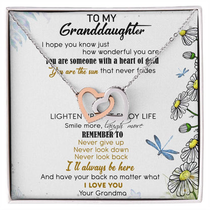 To My Granddaughter Interlocking Hearts Necklace Message Card