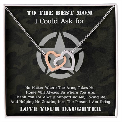 The Best Army Mom - Interlocked Necklace From Daughter Interlocking Hearts Necklace