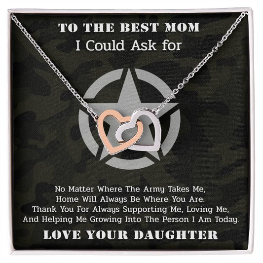 The Best Army Mom - Interlocked Necklace From Daughter Interlocking Hearts Necklace