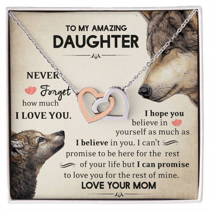 To My Daughter - Never Forget - Necklace Interlocking Hearts Necklace