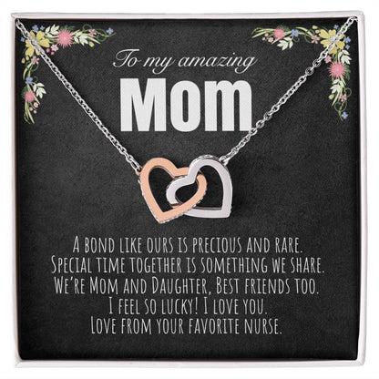 To My Mom - From Your Favorite Nurse Interlocking Hearts Necklace