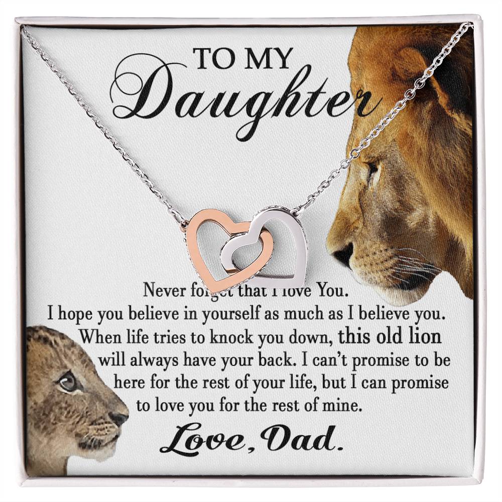 To My Daughter This Old Lion Will Always Have Your Back Interlocking Heart Necklace Daughter Necklace From Dad Interlocking Hearts Necklace