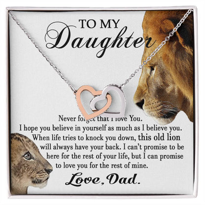 To My Daughter This Old Lion Will Always Have Your Back Interlocking Heart Necklace Daughter Necklace From Dad Interlocking Hearts Necklace