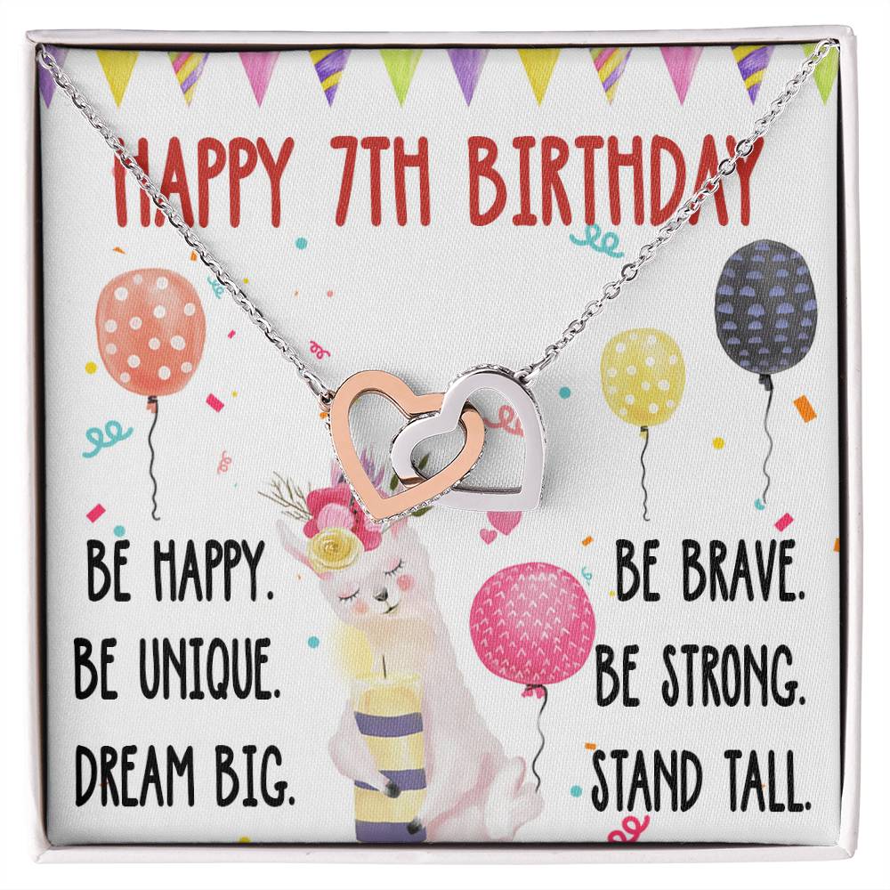 7Th Birthday Necklace Gift For Girl Daughter Birthday Gift For 7 Years Old Teen Birthday Gift Cute Llama Interlocking Hearts Necklace