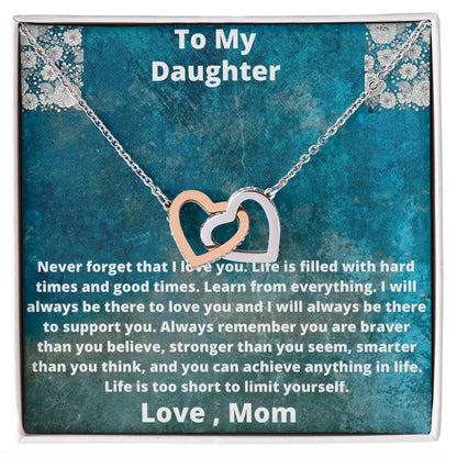 To My Daughter Love From Mom Interlocking Hearts Necklace